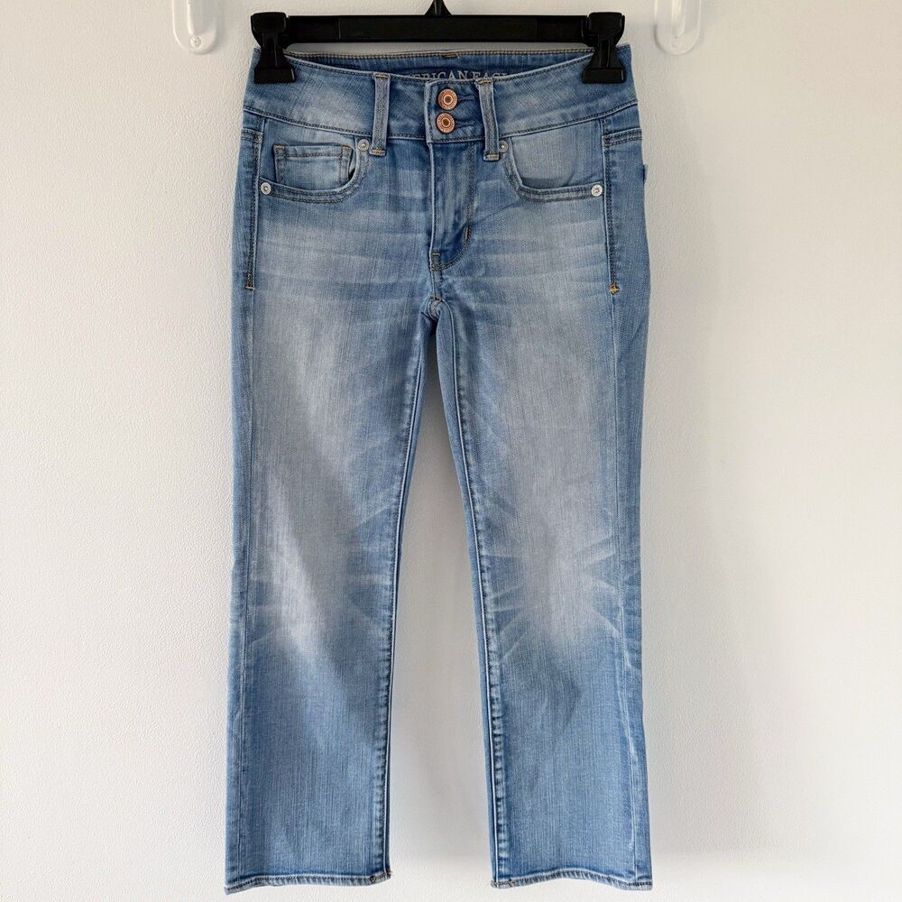 American Eagle Jeans Women 00 Regular Artist Crop Super Stretch Light Wash Capri